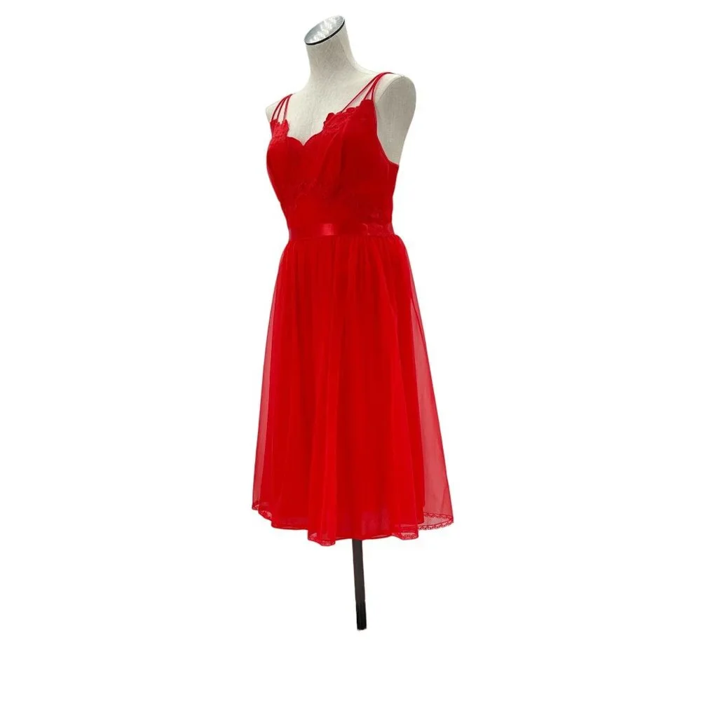 1950s Vanity Fair Ruby Red Two-Piece Nightgown & Robe Set Peignoir Boudoir - Picture 7 of 15